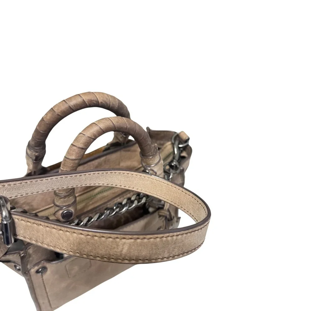 Frye Taupe Leather Satchel with Chain Strap